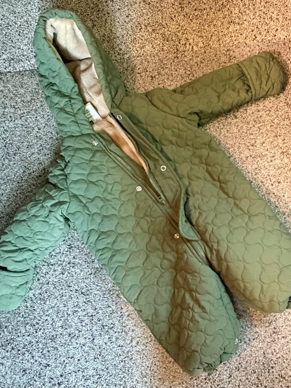 Baby - 6-9 month - Quilted Hooded Winter Snowsuit - Olive Green